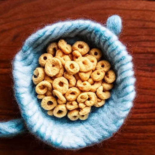 Image similar to a bowl of cereal made out of wool