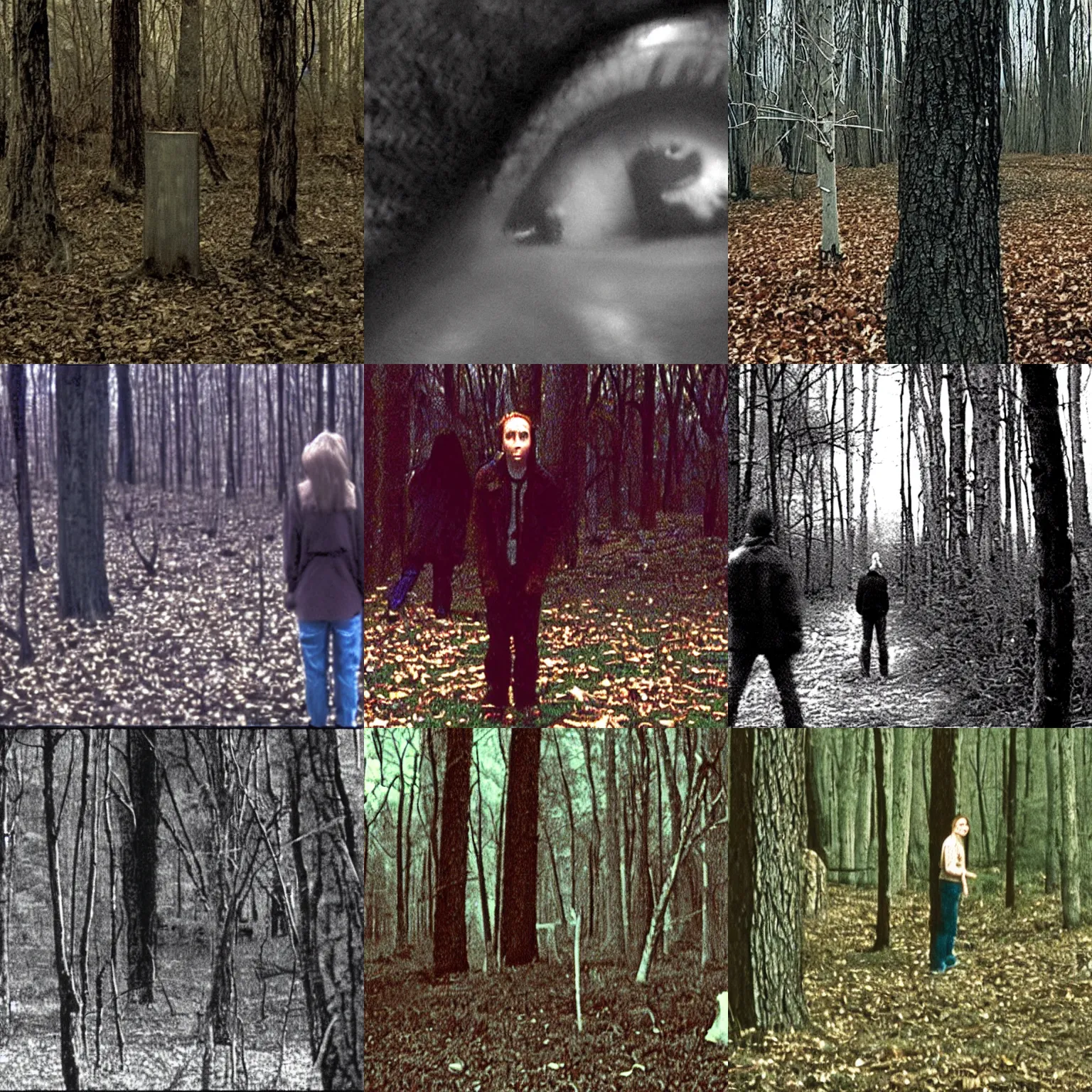 Prompt: a film still from the blair witch project ( 1 9 9 9 )