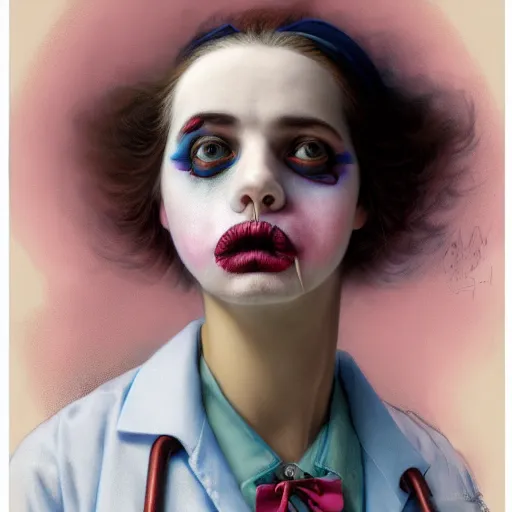 Image similar to clowncore pastel punk young hospital nurse wearing stylish uniform. detailed, portrait, 8 k, artwork by jean - baptiste monge