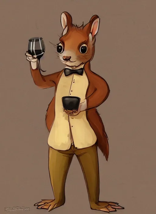 Image similar to squirrel anthro as a dapper bartender with a big fluffy tail, detailed painterly art style, 🐿🍸🍋, furaffinity, trending on artstation