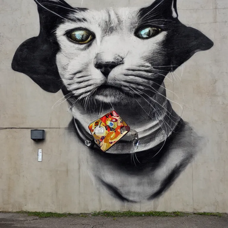 Prompt: Street-art portrait of cat-dog in style of Etam Cru, photorealism