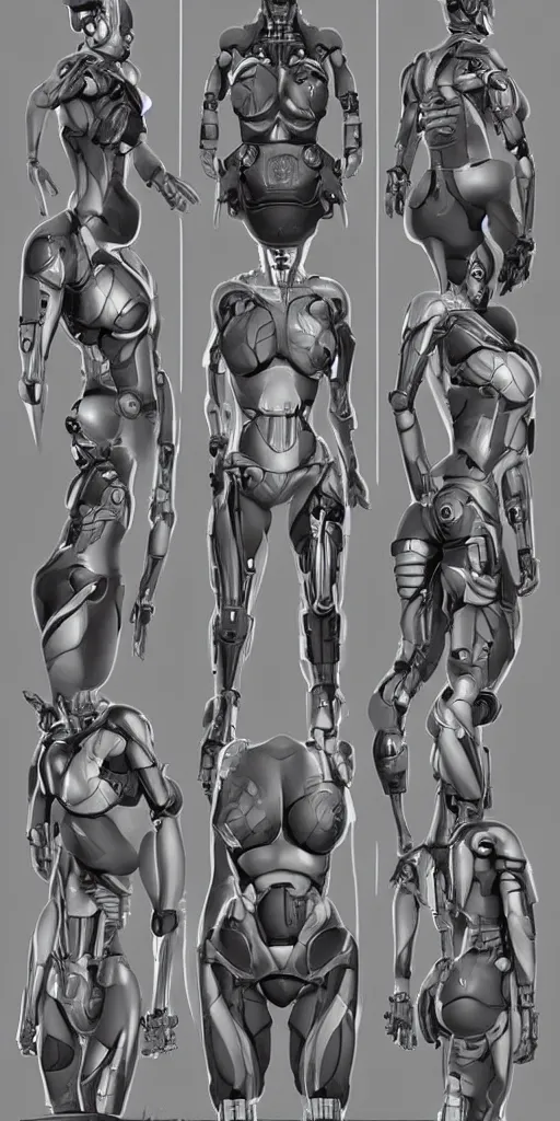 Image similar to symmetry!! cyborg female bust with cybernetic implants, gun metal grey, mecha, three - perspective / three - view reference sheet ( front / back / side ), muscles reference art, bionic, digital art, in the style of amanda lilleston, luka mivsek, bryan christie, artstation, pinterest, deviantart, photoshop, unreal engine