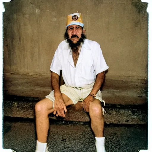 Prompt: fidel castro wearing denim shorts, full body portrait, 3 5 mm film, clear face, by nan goldin