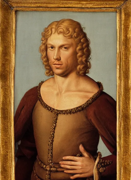 Image similar to portrait of a blond handsome man in renaissance style, High Res 8K,hyperdetailed