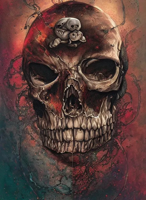 Image similar to the mock turtle, death tarot card, highly detailed, half skull face, cinematic, 8 k, by megan duncanson, benjamin lacombe, adrian borda, stanley artgermm, tom bagshaw, craig mullins, carne griffiths, ayami kojima, beksinski, giger, trending on deviantart, hyper detailed, horror, full of colour