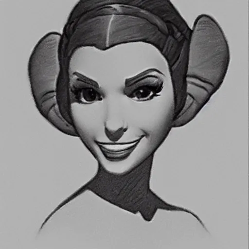 Image similar to milt kahl pencil sketch of victoria justice as princess leia