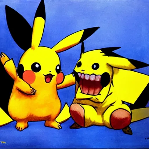 Image similar to pikachu fighting unknown in the style of salvador dali the persistence of time,