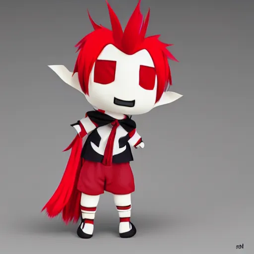 Image similar to cute fumo plush of a red and white - haired prankster, anime, vray