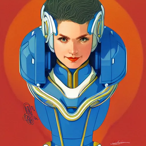 Image similar to head and shoulders portrait of a female Megaman, illustration, medium shot, intricate, elegant, highly detailed, digital art, ffffound, art by JC Leyendecker and sachin teng