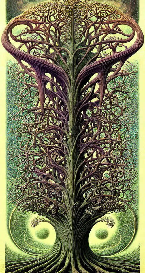 Image similar to tree of life by roger dean and andrew ferez, art forms of nature by ernst haeckel, divine chaos engine, symbolist, visionary, art nouveau, botanical fractal structures, organic, detailed, realistic, surreality