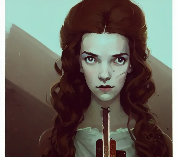 Image similar to portrait woman with long ginger curly hair, dress with runes, by atey ghailan, by greg rutkowski, by greg tocchini, by james gilleard, by joe fenton, by kaethe butcher, by ashley wood, dynamic lighting, gradient light blue, brown, blonde cream and white color scheme, grunge aesthetic