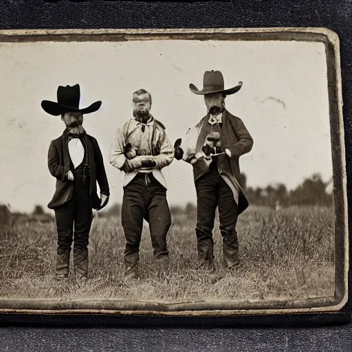 Image similar to kangaroo and wallabies wearing cowboy costumes, small town, 1 8 6 0 s, photo