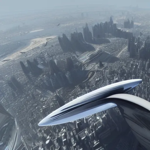 Image similar to Zaha Hadid fly in the sky in his fantasy world design by Zaha unreal engine vray