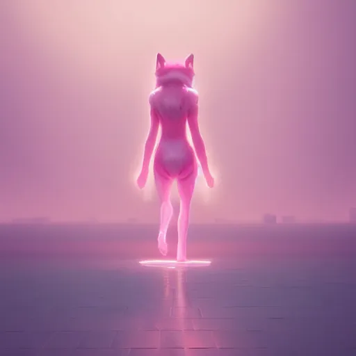 Image similar to deity of the lonely pink wolf walkers, by rossdraws, octane render, 8 k