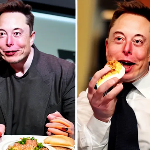 Prompt: elon musk eating a hamburger made of jeff bezos