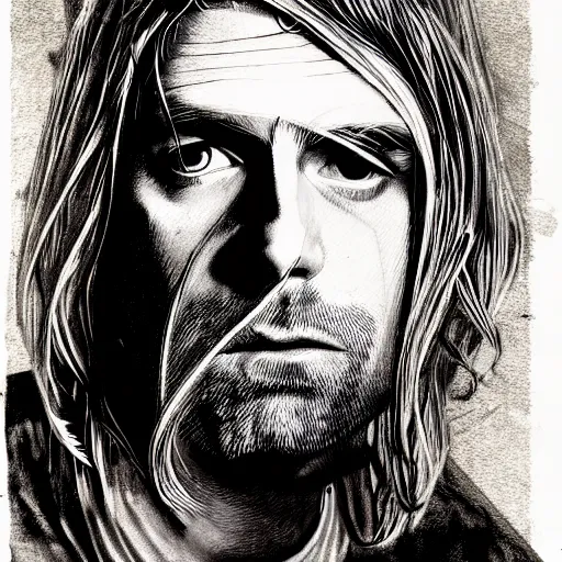 Image similar to graphic illustration, creative design, kurt cobain, biopunk, francis bacon, highly detailed, hunter s thompson, concept art, mixed media