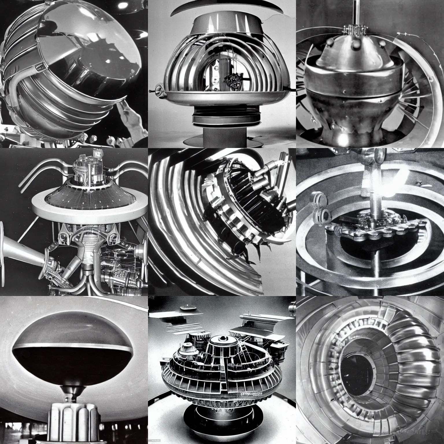 Prompt: 1960s closeup photo of magnetic anti-gravity engine inside an alien spaceship