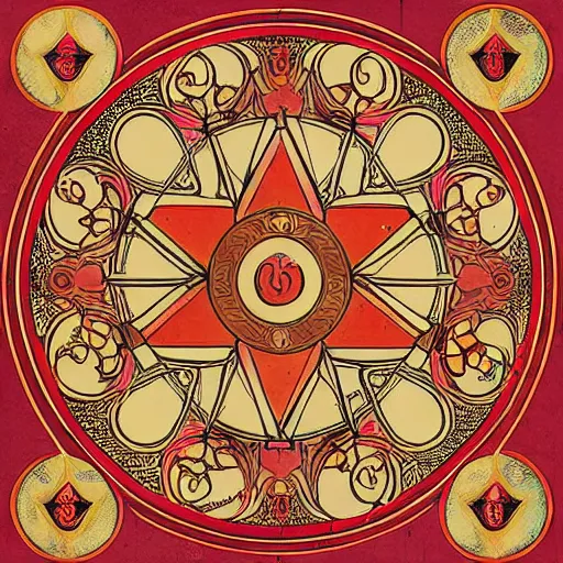 Image similar to symmetrical mural painting from the early 1 9 0 0 s in the style of art nouveau, red curtains, art nouveau design elements, art nouveau ornament, scrolls, flowers, flower petals, rose, opera house architectural elements, mucha, masonic symbols, masonic lodge, joseph maria olbrich, simple, iconic, masonic art, masterpiece