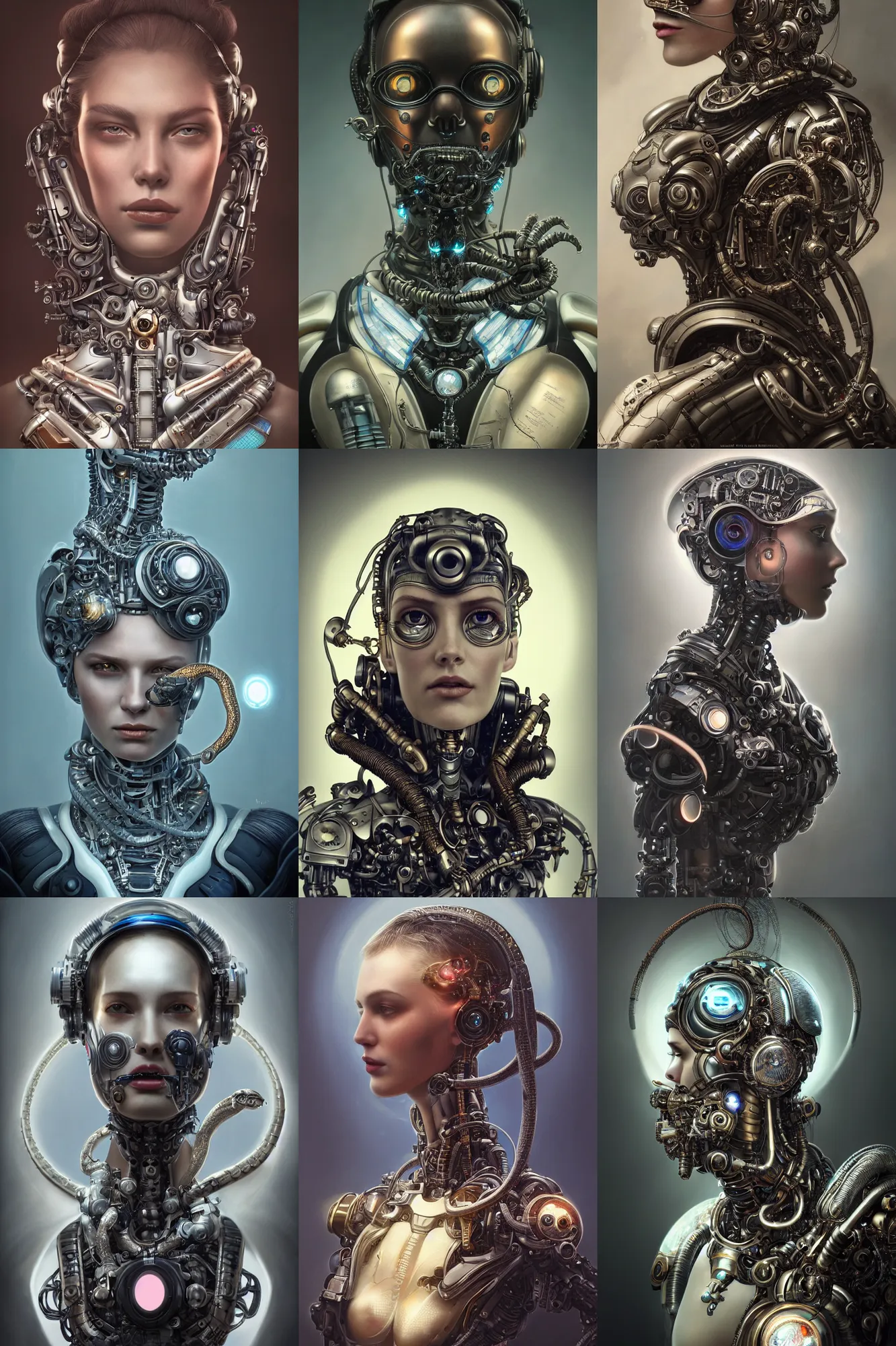 Prompt: a beautiful ultra detailed fine art portrait of a futuristic mechanical cybernetic cyborg with a viper snake around her neck, by tom bagshaw and anna dittman, studio lighting, golden ratio composition, 3 5 mm lens, cybernetic scifi, deep depth of field, artstation, 8 k