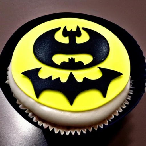 Prompt: cupcake with batman buttercream frosting award-winning 4k