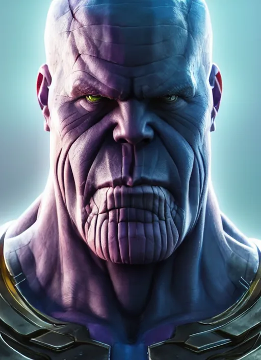 Image similar to thanos, au naturel, hyper detailed, digital art, trending in artstation, cinematic lighting, studio quality, smooth render, unreal engine 5 rendered, octane rendered, art style by klimt and nixeu and ian sprigger and wlop and krenz cushart