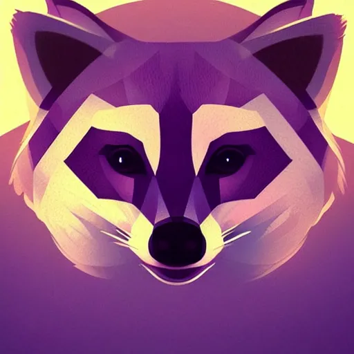 Prompt: Geometric symmetrical raccoon, sun in the background, intricate, elegant, highly detailed, digital painting, artstation, concept art, smooth, sharp focus, illustration, art by artgerm