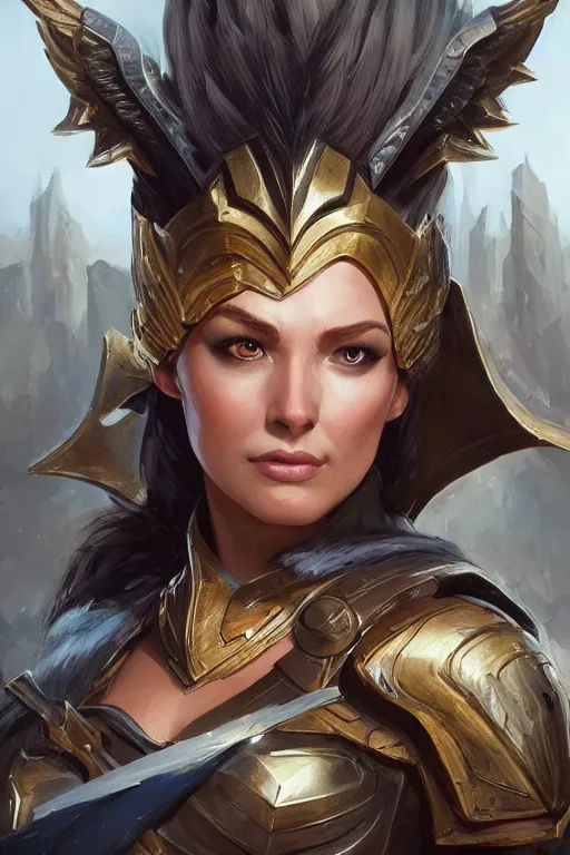 Image similar to amazon valkyrie athena, d & d, fantasy, portrait, highly detailed, headshot, digital painting, trending on artstation, concept art, sharp focus, illustration, art by artgerm and greg rutkowski and magali villeneuve