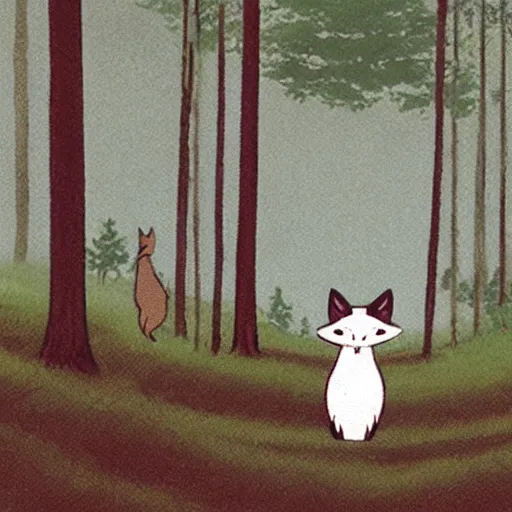 Image similar to a fox carrying a candle in the forest by studio ghibli