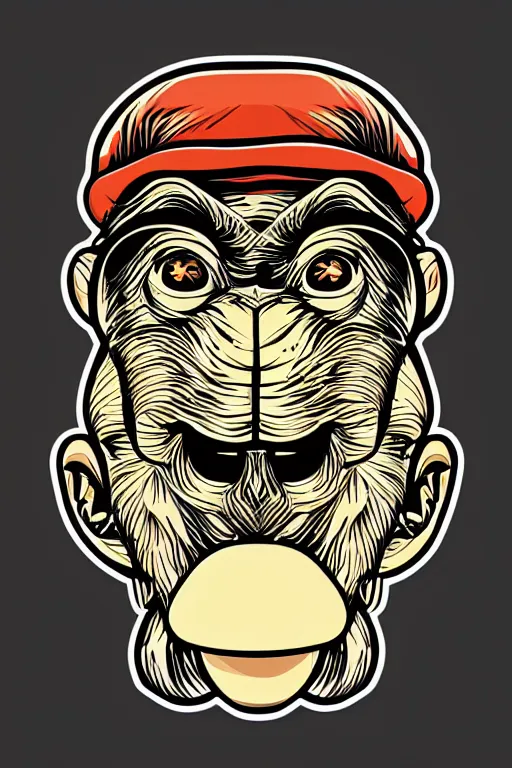 Image similar to Portrait of a Monkey, mafia, gangster, sticker, colorful, illustration, highly detailed, simple, smooth and clean vector curves, no jagged lines, vector art, smooth