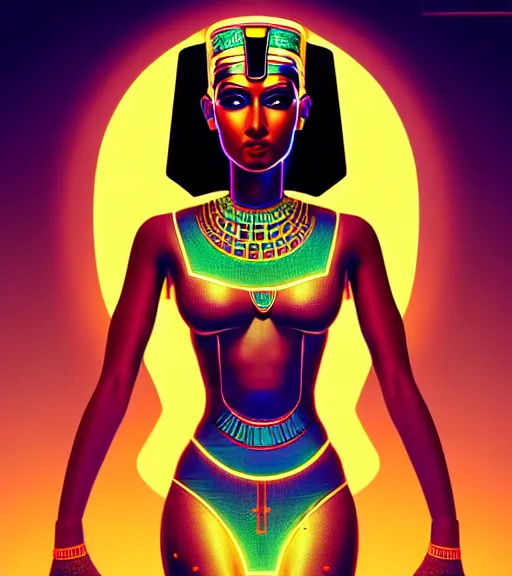 Prompt: symmetry!! egyptian goddess of technology, solid cube of light, hard edges, product render retro - futuristic poster scifi, lasers and neon circuits, brown skin beautiful egyptian goddess, intricate, elegant, highly detailed, digital painting, artstation, concept art, smooth, sharp focus, illustration, dreamlike, art by artgerm