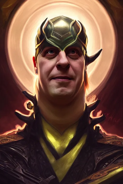 Image similar to Boris Johnson as Loki, realistic portrait, symmetrical, highly detailed, digital painting, artstation, concept art, smooth, sharp focus, illustration, cinematic lighting, art by artgerm and greg rutkowski and alphonse mucha