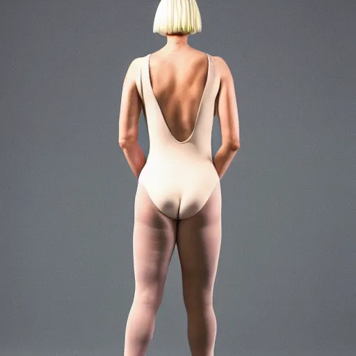 Image similar to sia furler wearing a skin colored leotard full body artistic photoshoot from behind rear