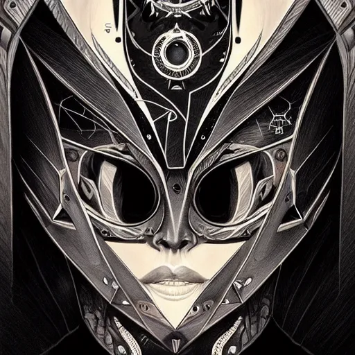 Image similar to vantablack occultist, pitchblack mask, beautiful, detailed symmetrical close - up portrait, intricate complexity, in the style of artgerm and peter mohrbacher, cel - shaded