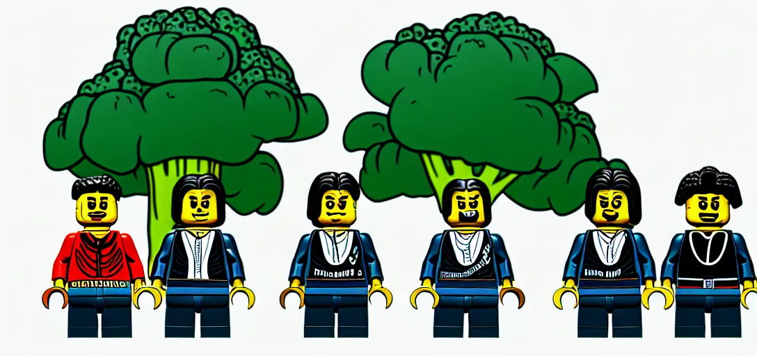 Image similar to lego snoop dogg and wizz khalifa surrounded by bunches of broccoli dean, roger digital art style