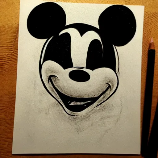 Image similar to grunge drawing of mickey mouse in the style of jack skellington