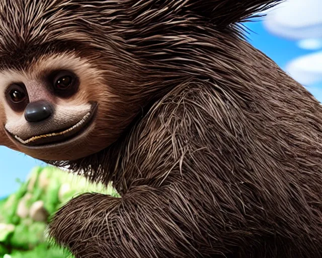 Image similar to sonic the hedgehog as a sloth, weta hyperrealism cinematic lighting and compositon
