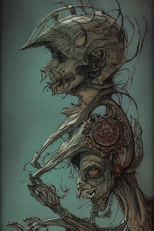 Image similar to spinebloom elf mover , in the style of Greg Broadmore and Arthur Rackham and Moebius,trending on artstation, light lighting side view,digital art,surrealism ,macro,blueprint ,vaporwave ,