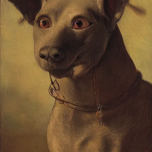 Prompt: portrait of a xoloitzcuintli, by rembrandt