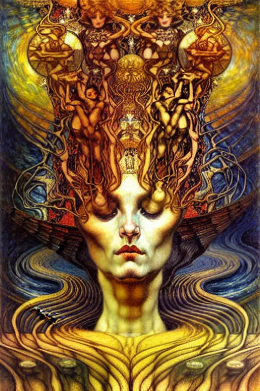 Image similar to Divine Chaos Engine by Karol Bak, Jean Delville, William Blake, Gustav Klimt, and Vincent Van Gogh, symbolist, visionary