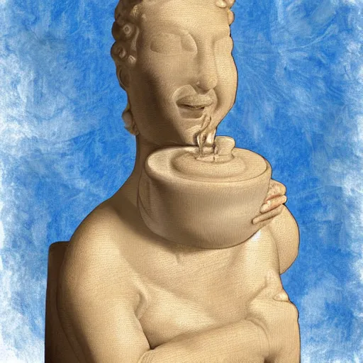 Image similar to a reneissance statue head drinking a coctail, digital painting