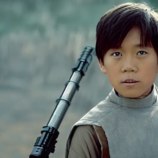 Image similar to cinematic still 6 year old asian boy luke skywalker