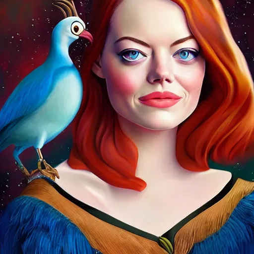 Image similar to Full body digital painting of Emma Stone as a Disney princess wearing snow white's dress, Pixar style, professional studio lightening, volumetric lightening, photorealism by Tristan Eaton Stanley Artgerm and Tom Bagshaw