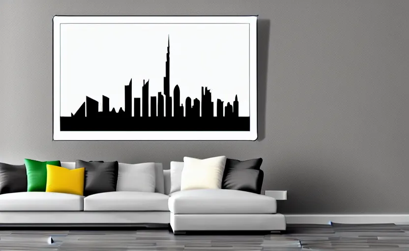 Image similar to minimalist outline drawing of dubai skyline on canvas