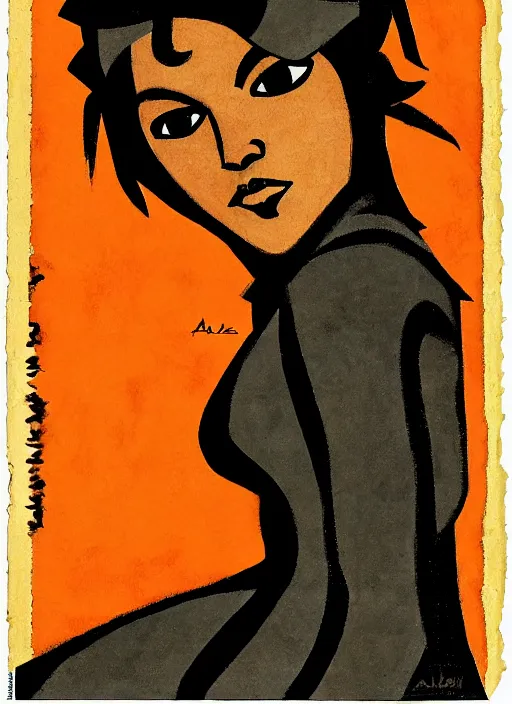 Image similar to a portrait of a pretty sewer punk young lady by aaron douglas