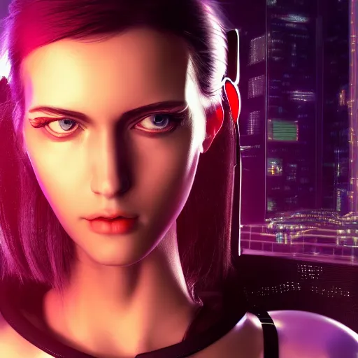 Image similar to the cyberpunk girl portrait, render, octane, 4k, highly detailed, vivid colors, high definition, Johanna, Martine