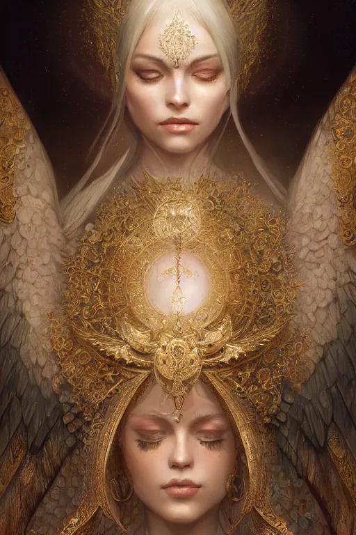 Image similar to A beautiful digital painting of a female Seraphim, intricate jewels, princess, intricate, cinematic lighting, highly detailed, digital painting, Artstation, concept art, smooth, sharp focus, illustration, art by Tom Bagshaw, Artgerm and Greg Rutkowski