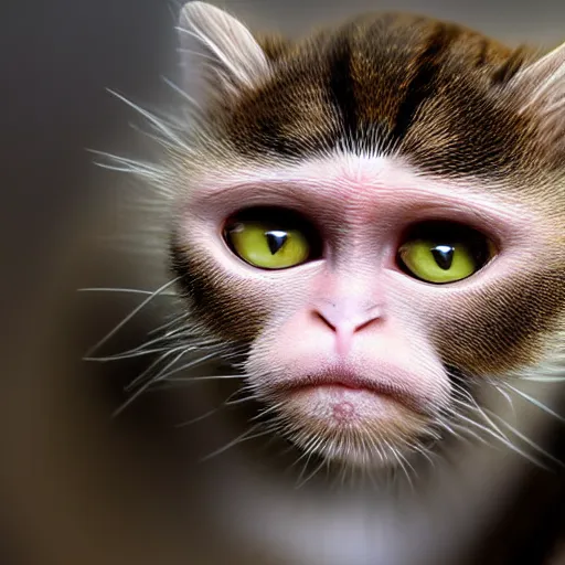 Prompt: cat - monkey hybrid, animal photography