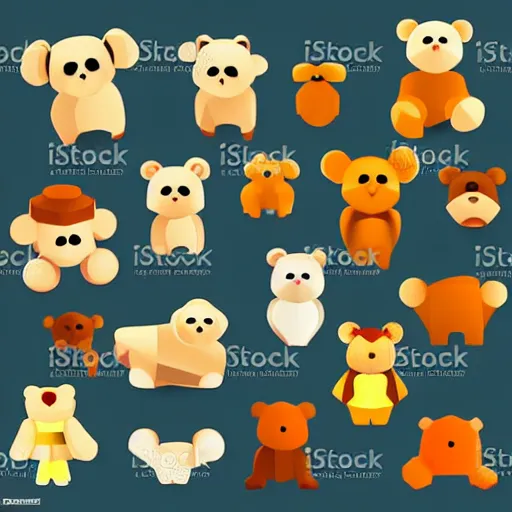 Image similar to vector art lowpoly style cubist cute teddy bears