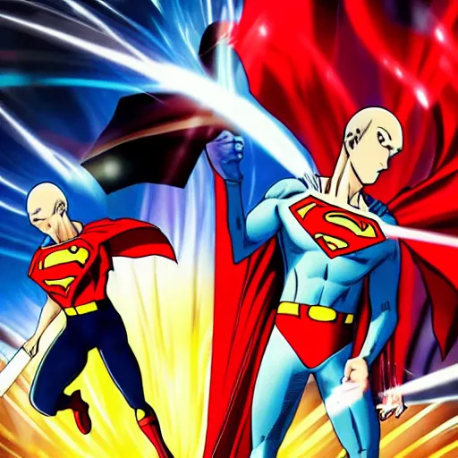 Prompt: photo of saitama vs superman