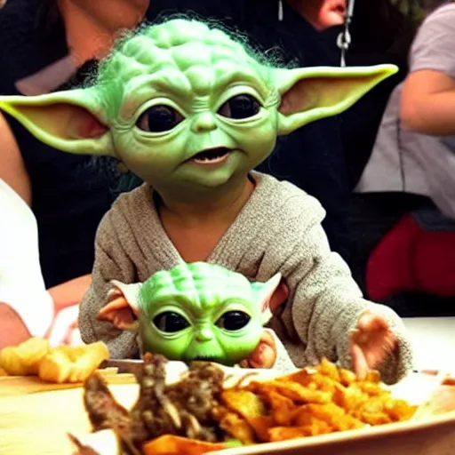 Image similar to baby yoda eating a kebab